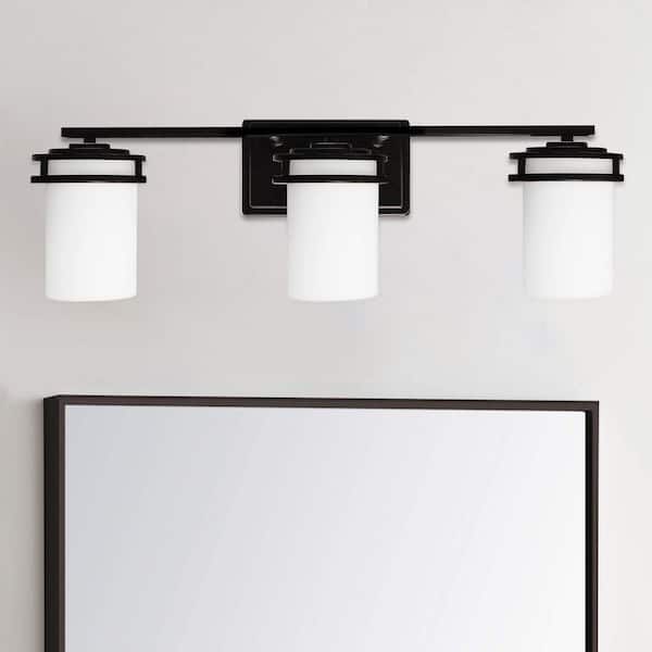 24 in. 3-Light Oil Rubbed Bronze Wall Bathroom Vanity Light Fixture with Frosted Opal Glass Shades
