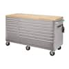 Husky 62 in. W x 24 in. D Standard Duty 14-Drawer Mobile Workbench Cabinet Tool Chest with Solid Wood Top in Stainless Steel