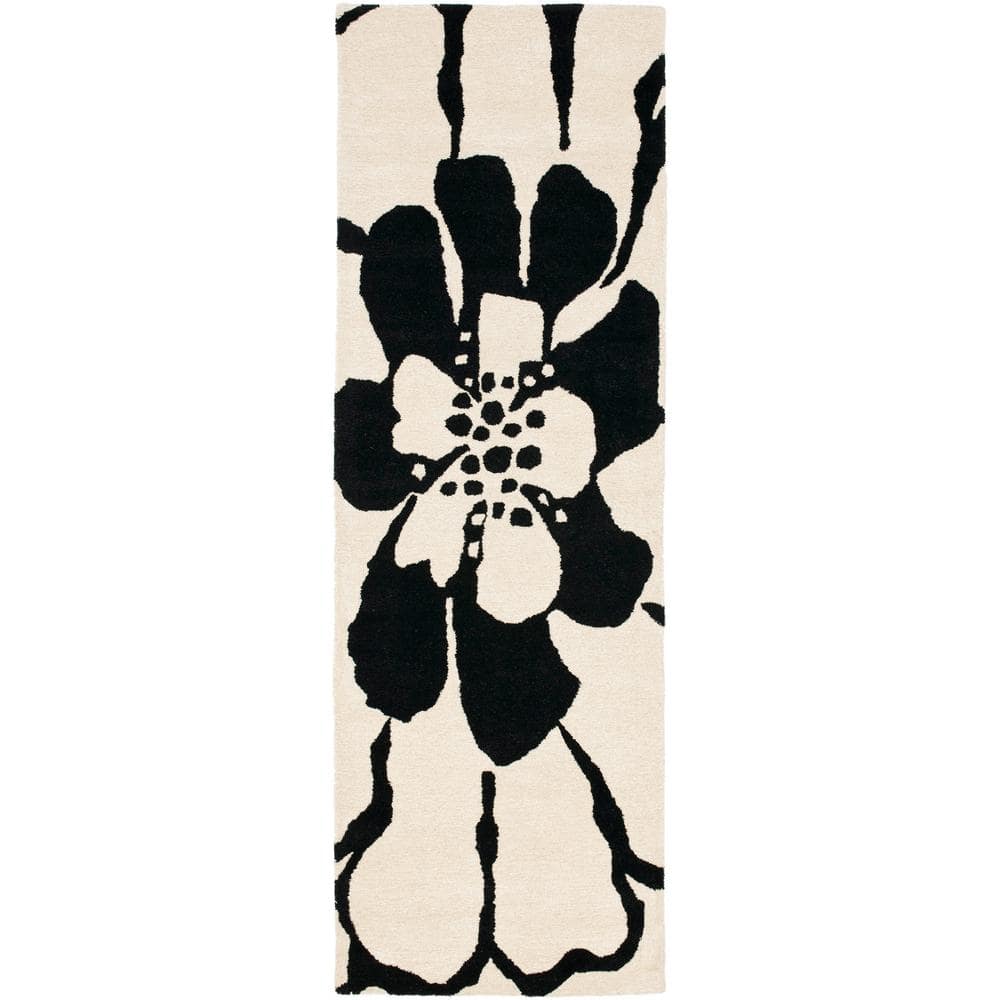 SAFAVIEH Soho Black/White 3 ft. x 8 ft. Floral Runner Rug SOH730A