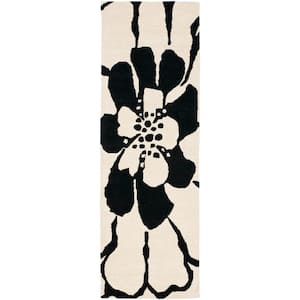 Soho Black/White 3 ft. x 8 ft. Floral Runner Rug