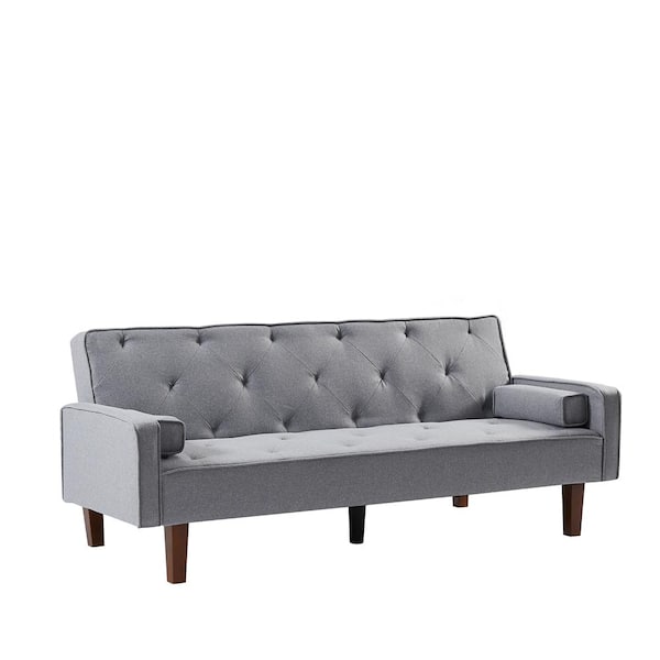 ATHMILE 75 in. W Square Arm Linen Straight Sofa in Gray