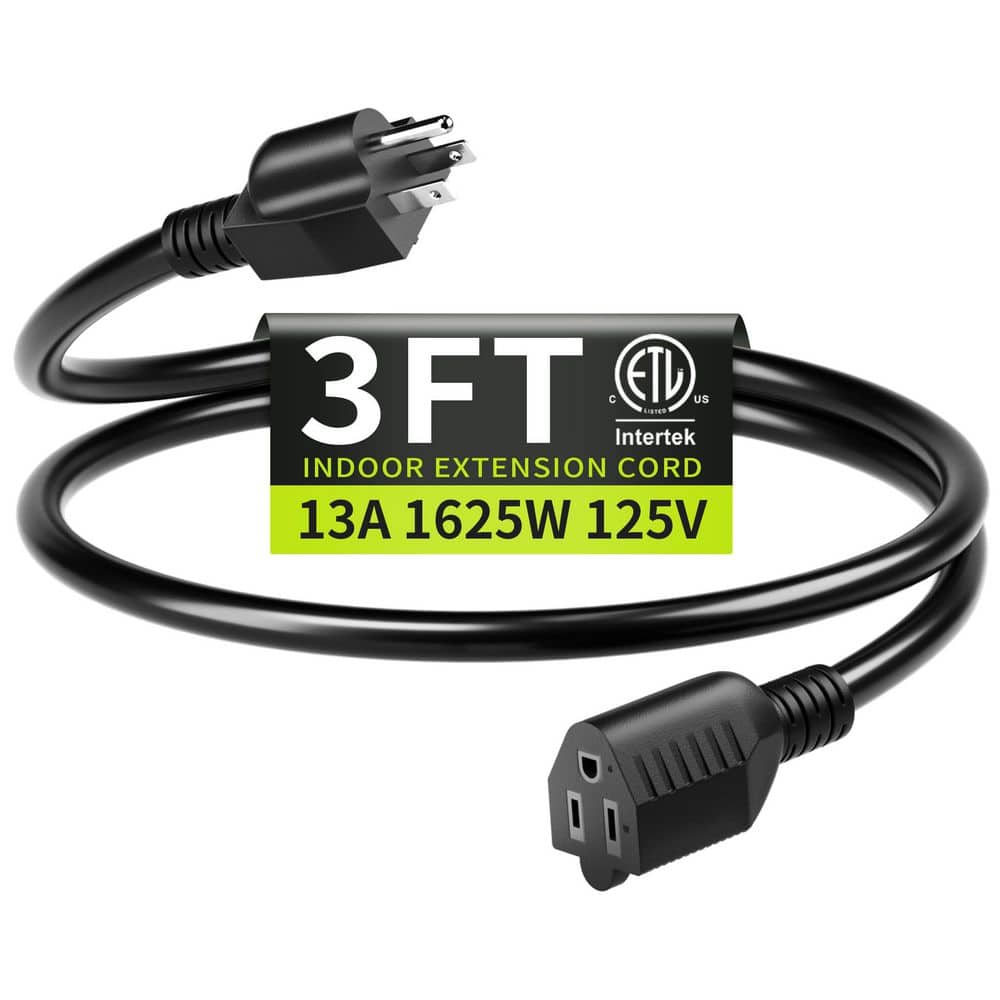 3 ft. 16/3-Gauge Indoor Extension Cord Black Flexible Strain