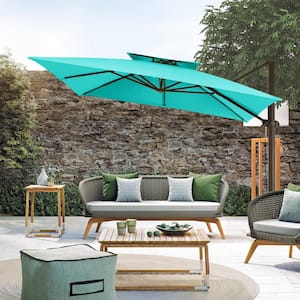 10 ft. Square Cantilever Umbrella Patio Rotation Outdoor Umbrella with Cover in Peacock Blue