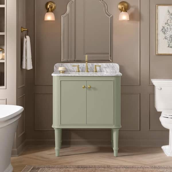 Collette 30 in. Single Sink Freestanding Bathroom Vanity in Moss Green with White Carrara Marble Top (Assembled)