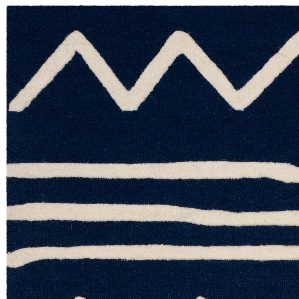 Navy and Ivory Hand-Tufted Wool Kids Area Rug