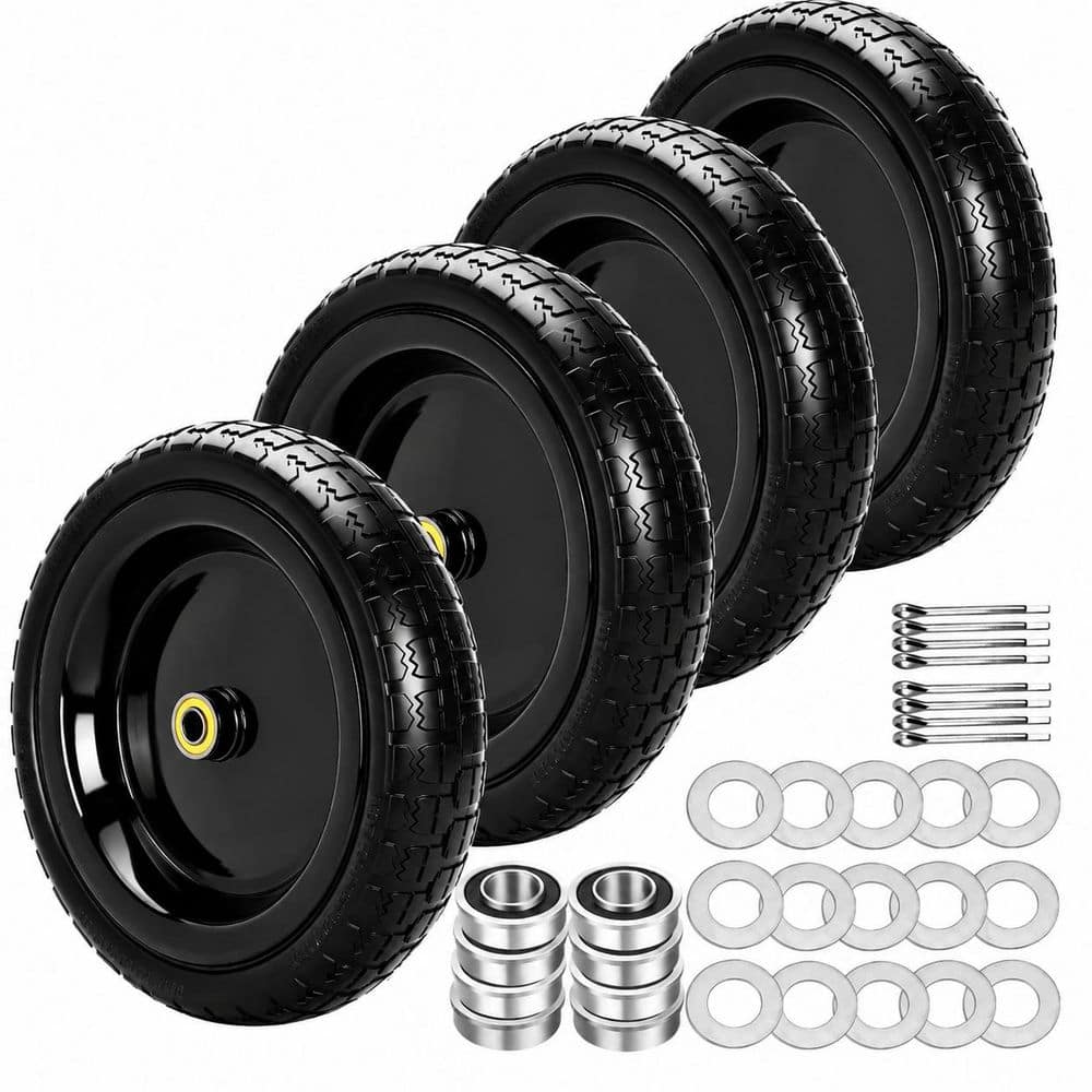 13 in. Poly Bin Garden Cart with Flat Free Solid Polyurethane Wheels and Steel Rims, 4 Piece price history on PriceWatchPro