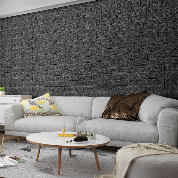 30 Pcs Peel and Stick 3D Brick Wallpaper in Black, Faux Foam Brick Wall Panels for Bedroom, Living Room(43.5Sq.Ft/Pack)
