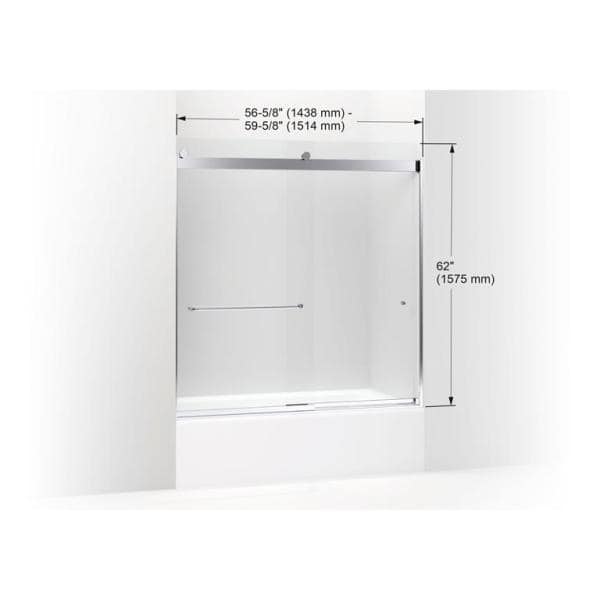 KOHLER Levity 57-60 in. W x 62 in. H Frameless Sliding Shower Door in Bright Polished Silver with Towel Bar