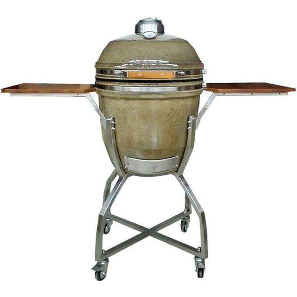 Hanover 19 in. Ceramic Kamado Grill in Desert with Stainless Steel Cart and Protective Cover