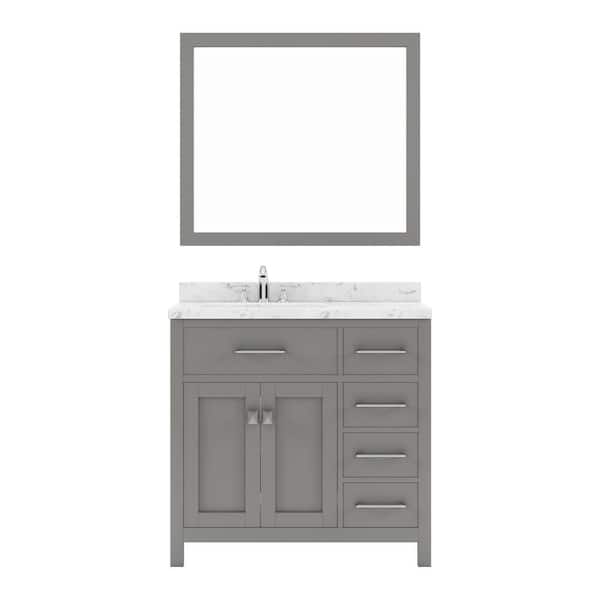 Virtu USA Caroline Parkway 36 in. W x 22 in. D x 35 in. H Single Sink Bath Vanity in Cashmere Gray with Quartz Top and Mirror
