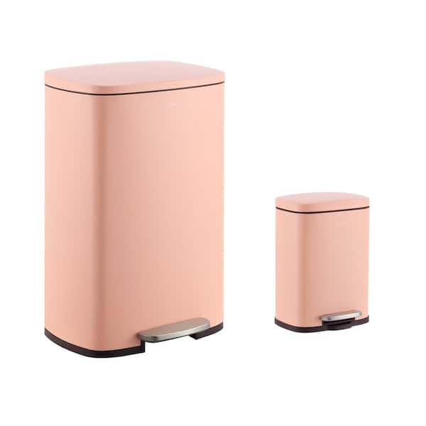 Connor Rectangular 13-Gal. Trash Can with Soft-Close Lid and FREE Mini Trash Can, Flamingo Pink