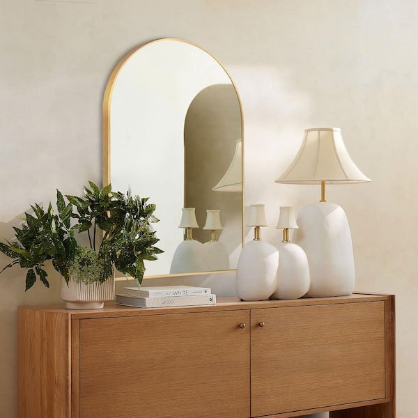 24 in. W x 36 in. H Arched Aluminum Frame Gold Wall Mounted Bathroom Vanity Mirror