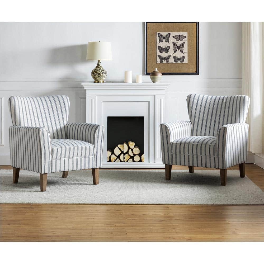 Rupert Transitional Navy Polyester Armchair with Flared Arms and Wingback Set of 2