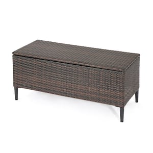 120 Gal. Wicker Outdoor Storage Bench Patio Rattan Deck Box, Storage Bench for Pool, Balcony, Yard, Garden Brown