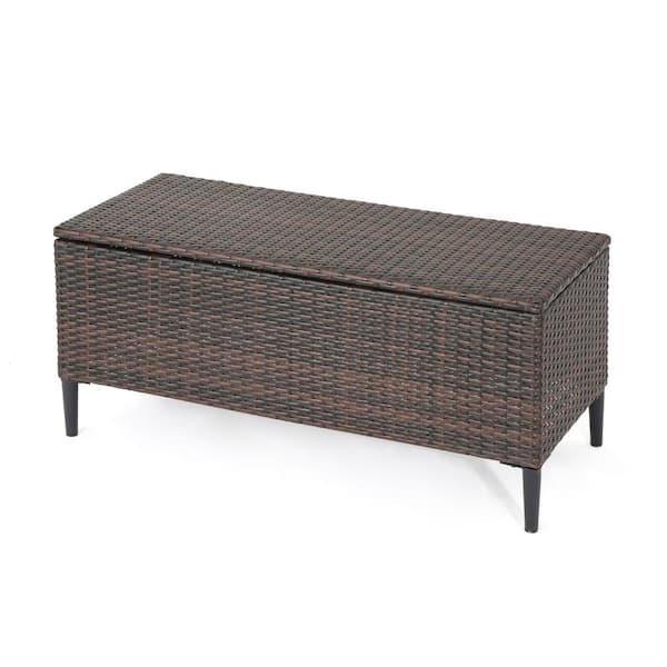 120 Gal. Wicker Outdoor Storage Bench Patio Rattan Deck Box, Storage Bench for Pool, Balcony, Yard, Garden Brown