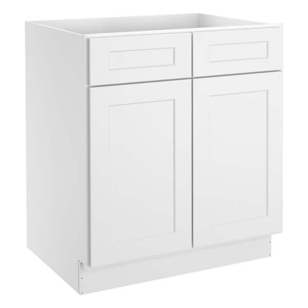 HOMEIBRO 30 in.W x 24 in.D x 34.5 in.H in Shaker White Plywood Ready to Assemble Base Kitchen Cabinet with 2-Drawers 2-Doors