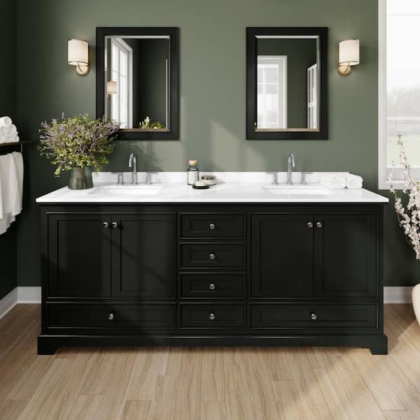 Deborah 80 in. Double Freestanding Dark Espresso Bath Vanity with White Cultured Marble Top