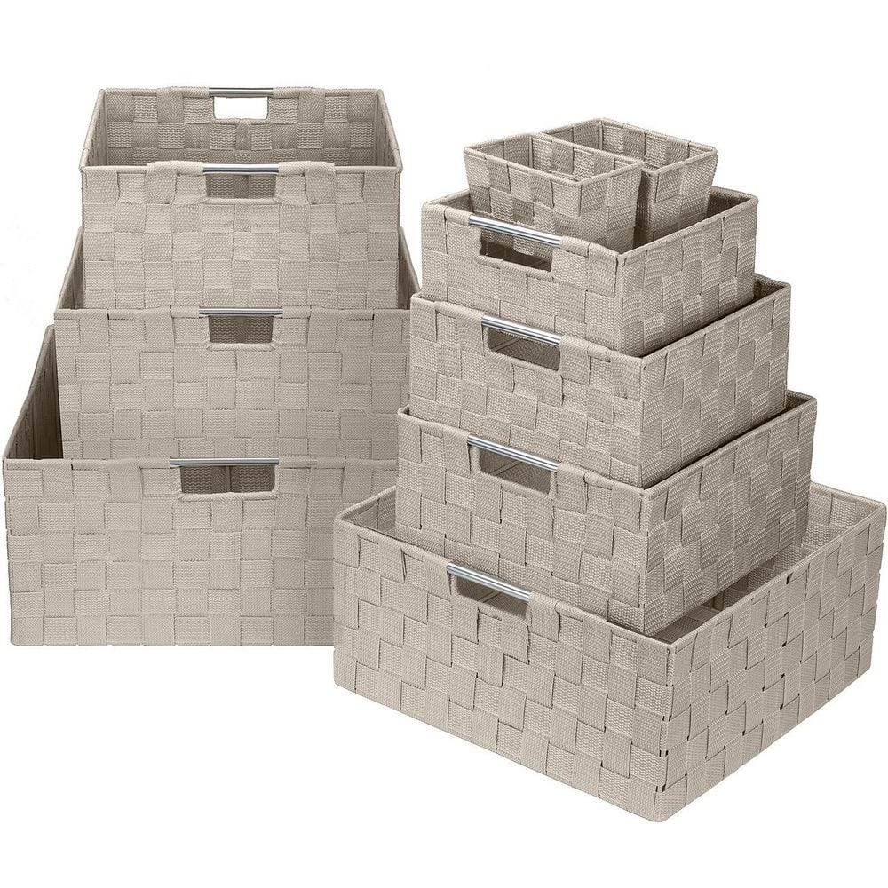 Storage Baskets for Organizing, Beige 15 in. x 7 in. Plastic Decorative Bas