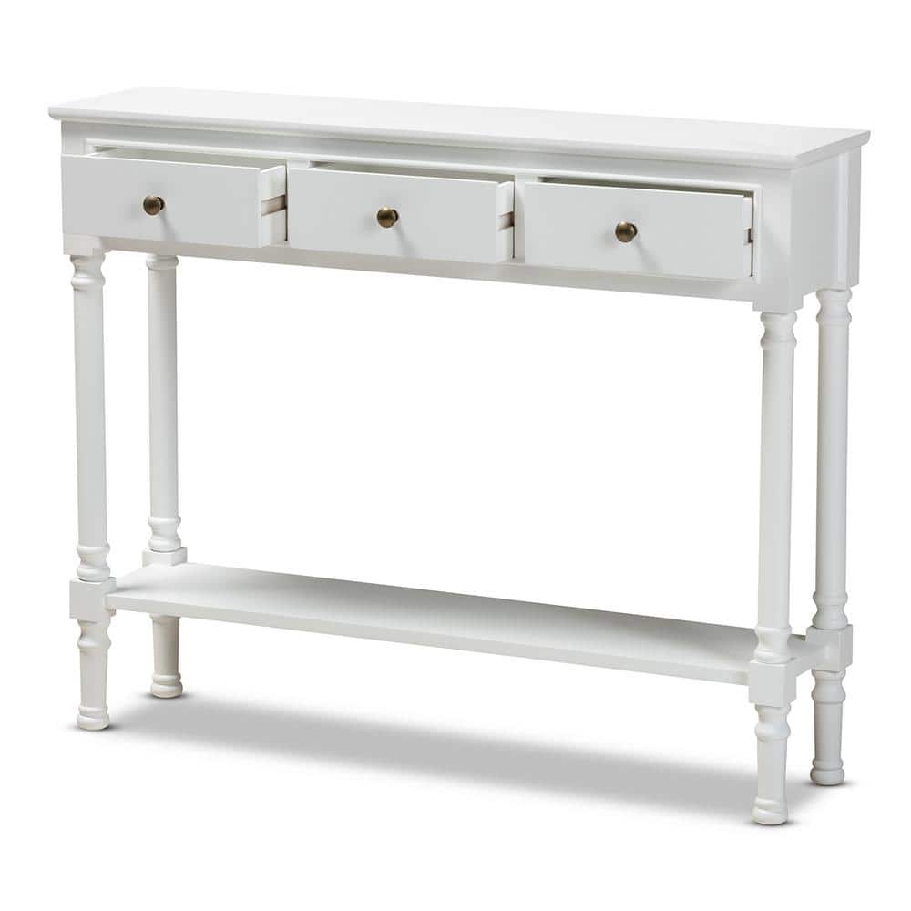Calvin 3-Drawer White Wood & Metal Entryway Console Table with Storage