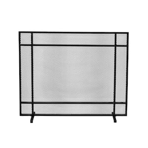Cabarrus Modern Black Brushed Silver Single Panel Iron Fire Screen