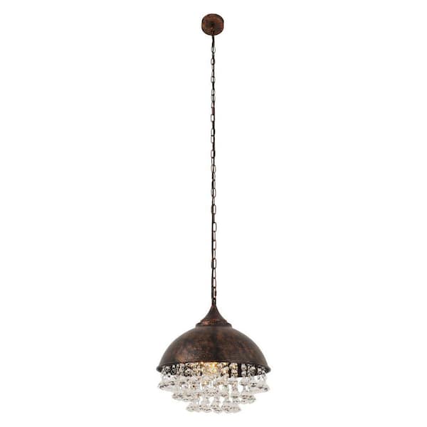 OUKANING 1-Light Rust Vintage Industrial Crystal Pendant Light