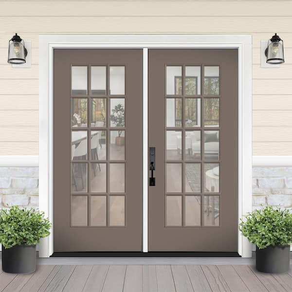 Reliant 64 in. x 80 in. FullLite 15L-SDL Clear Glass RHIS Kindling Fiberglass Double Prehung Front Door w/6in. Jamb
