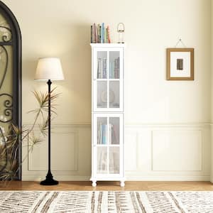 70 in. Tall White Wooden 4-Shelf Bookcase with 2-Glass Doors and 4-Elegant Legs