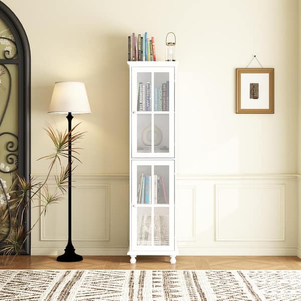 FUFU&GAGA 70 in. Tall White Wooden 4-Shelf Bookcase with 2-Glass Doors and 4-Elegant Legs