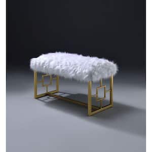 17.5 in. White and Gold Backless Bedroom Bench with Geometrical Side Panels