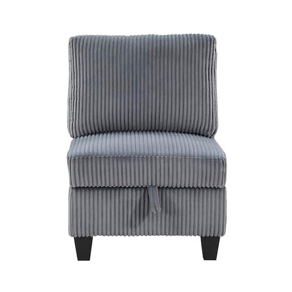 Lazzara Kieran Dark Gray Corduroy Fabric Upholstery Armless Chair with Storage