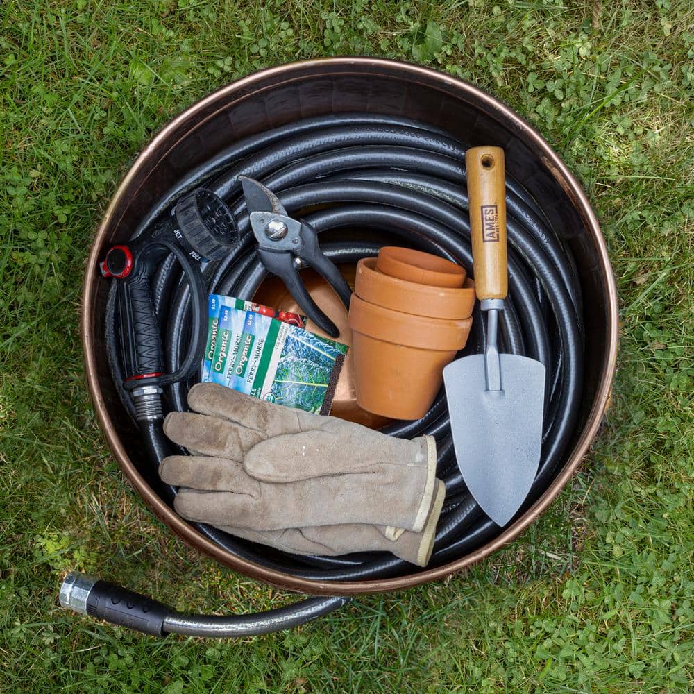 Copper Finish 19" Steel Garden Hose Pot with Lid