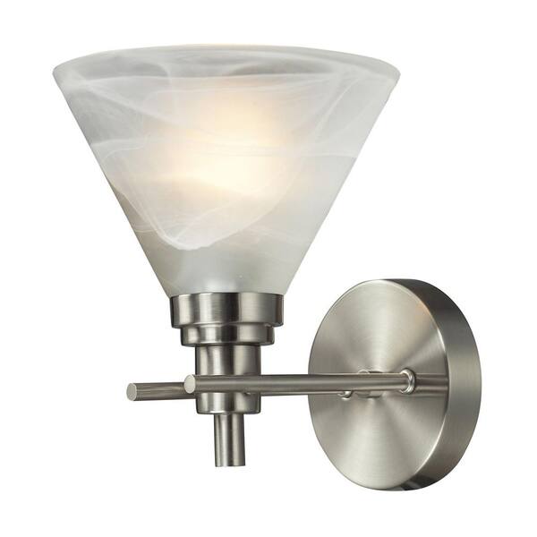 Titan Lighting Pemberton 1-Light LED Brushed Nickel and Marbleized White Glass Bath Light
