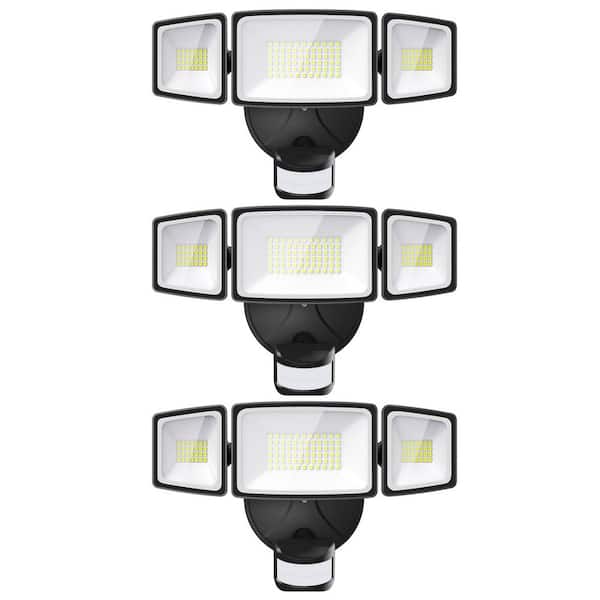 65 Watt Equivalent 6500 Lumen 120 Degree Black Motion Sensing Dusk to Dawn LED Flood Light 3 Pack