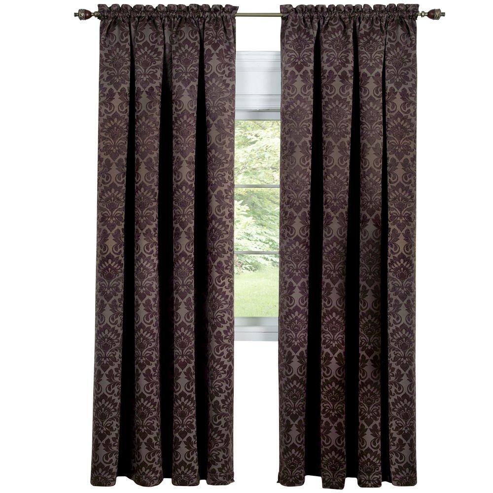 Brown Damask Blackout Waterfall Valance with Rod Pocket, 48" x 36"