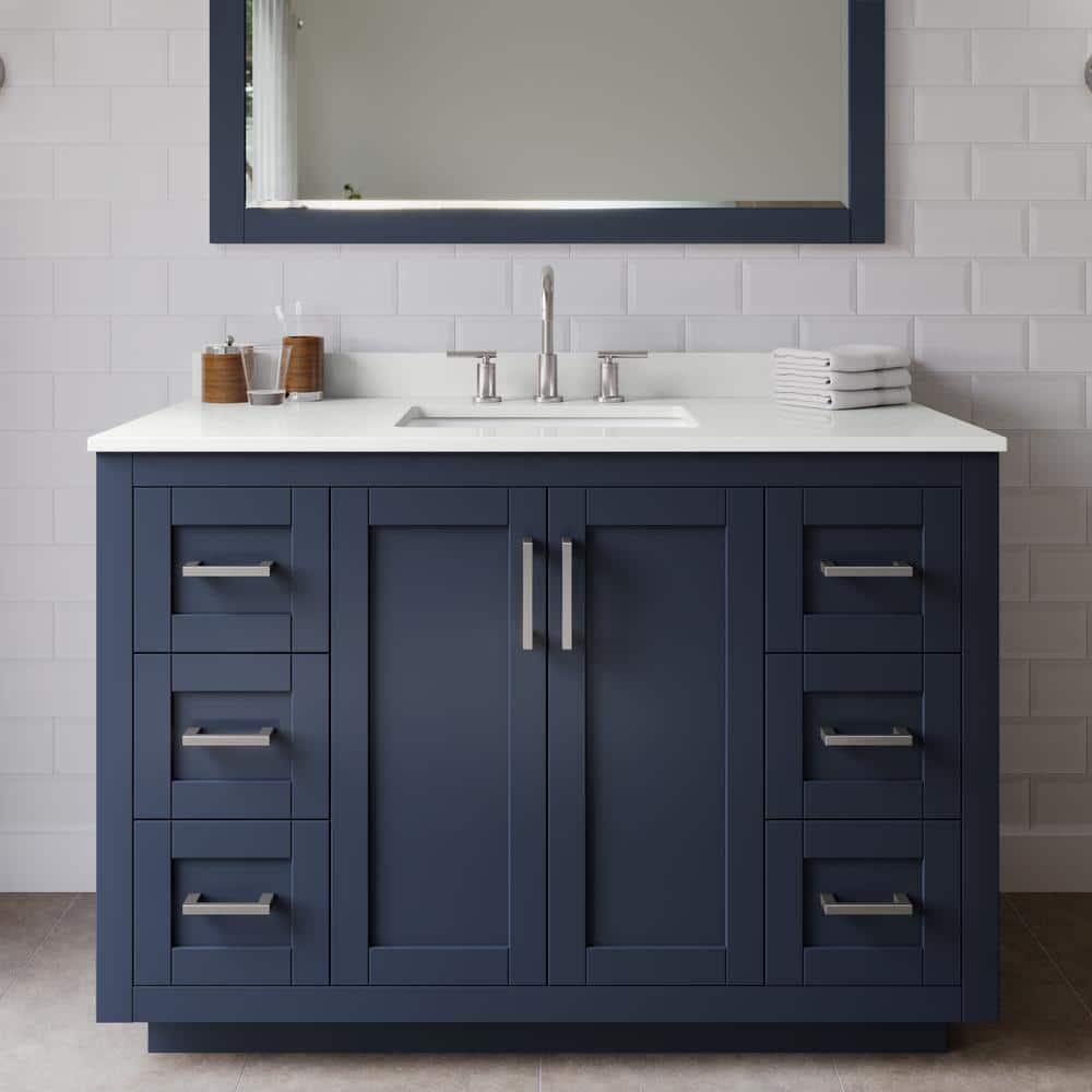 Miranda 48 in. W x 22 in. D x 33.75 in. H Single Bath Vanity in Dark Blue with White Quartz Top price history on PriceWatchPro