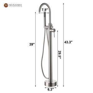 Modern 1-Handle Claw Foot Freestanding Bathtub Filler Faucet with Hand Shower in Brush Nickel