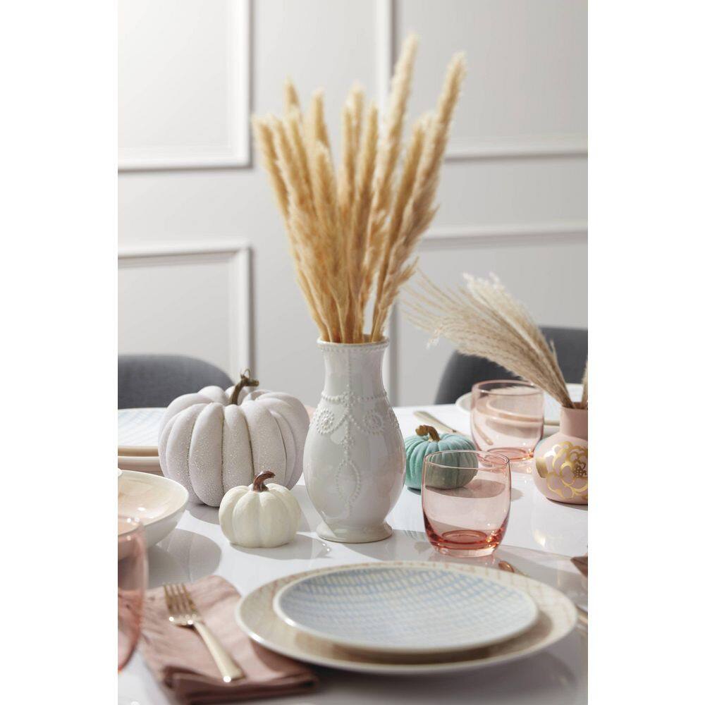 White Ceramic Fluted Table Vase with Embossed Design