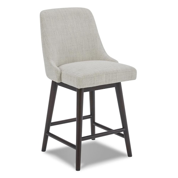 26 in. Maisie Ivory High Back Wood Swivel Counter Stool with Fabric Seat