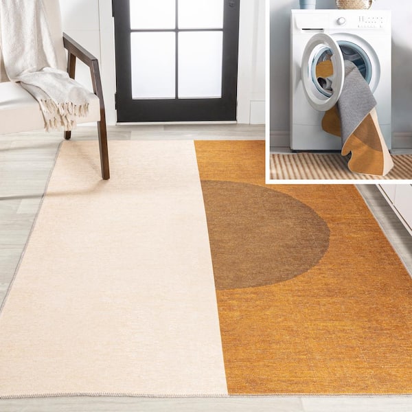 JONATHAN Y Demie Minimalist Graphic Circle Machine-Washable Rust/Cream 4 ft. x 6 ft. Area Rug
