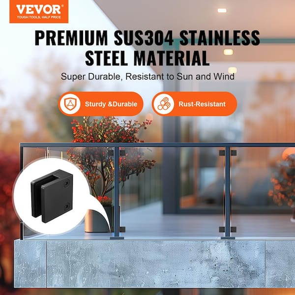 Glass Clamp 1 in. H x 2 in. W Black Stainless Steel Stair Railing Kit 40 PCS Glass Railing Bracket for 0.31 to 0.47 in.