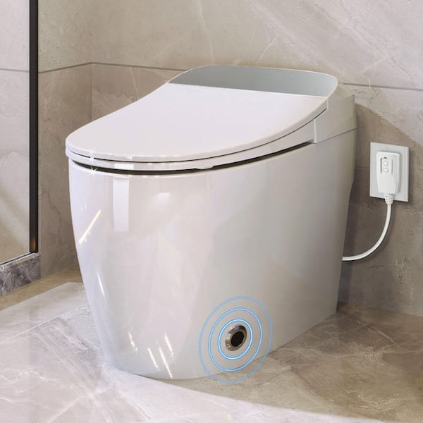 Elongated Bidet Toilet 1. 28GPF in White with Heated Seat, Power Outage Flushing, Automatic Flush Tank Less, Night Light