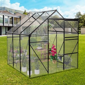 75 in. W x 75 in. D x 77 in. H Outdoor Backyard Black Aluminum Frame Walk-In Polycarbonate Greenhouse