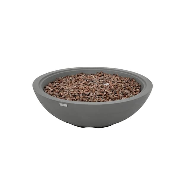 Rose Bowl 48 in. 60000 Btu's Light Grey Concrete Propane Outdoor Fire Pit with Lava Rocks and Cover