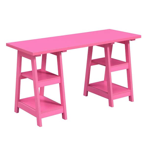 Convenience Concepts Designs2Go 54 in. W Rectangular Pink Wood Writing Desk with Double Trestle