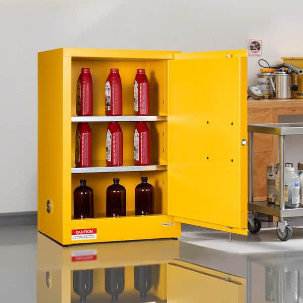 Flammable Cabinet, 13 Gal. Steel Fire Extinguisher Cabinet for 5 lb. Fire Extinguisher, for Home Use, Yellow﻿