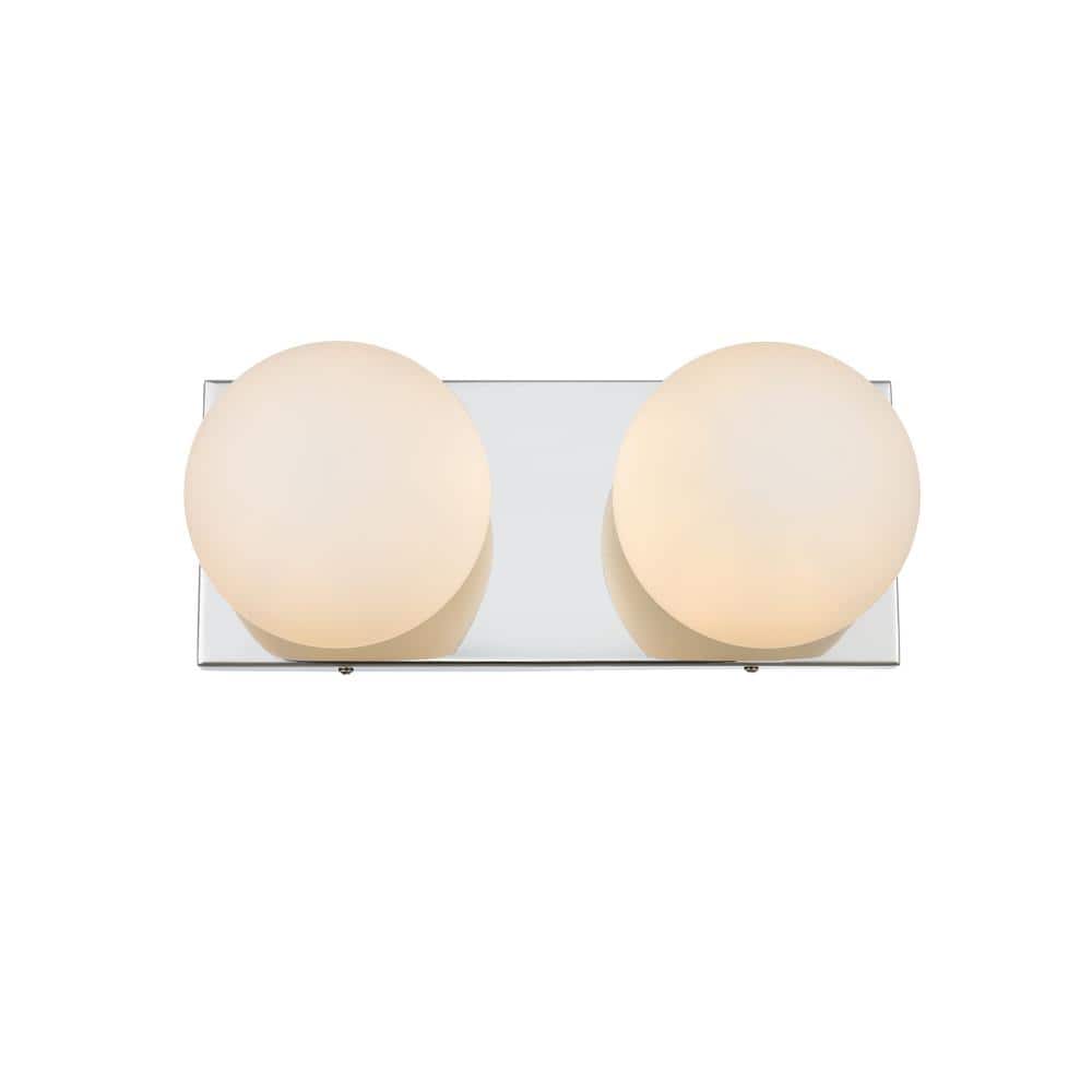 Simply Living 14 in. 2-Light Modern Chrome Vanity Light with Frosted White 