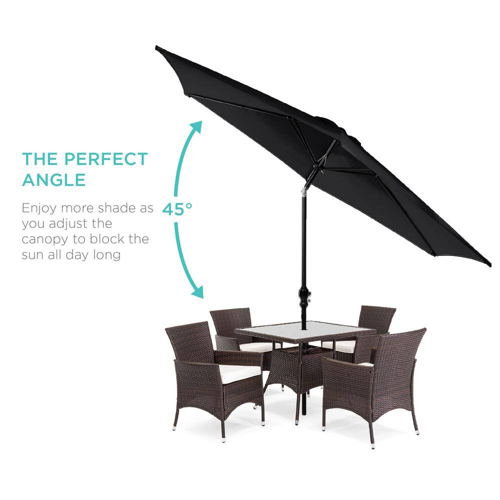 10ft Black Powder-Coated Steel Outdoor Patio Umbrella with Crank