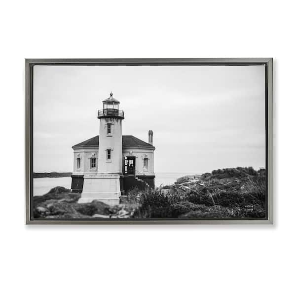 Stupell Industries Looking Out Lighthouse by Nathan Larson Gray Floater Frame Architecture Graphic Art Print 21 in. x 31 in.