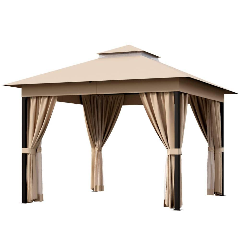 Tozey 10 ft. x 10 ft. Khaki Outdoor Steel Frame Gazebo with