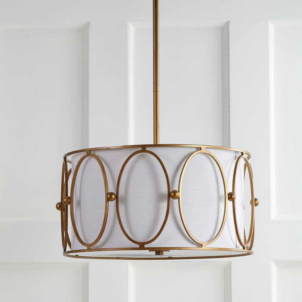 Violetta 3-Light Gold Metal LED Pendant with Linen Shade
